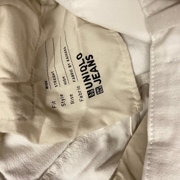 UniQlo White Wash Denim Wide Leg High Rise Raw Hem Cut-Off Jeans Women's Size 24 - Picture 9 of 11